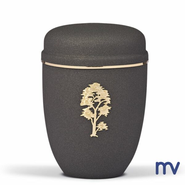 Morivita - Urne en acier, arbre à dôme à bande design antique en velours gris anthracite, ruban doré