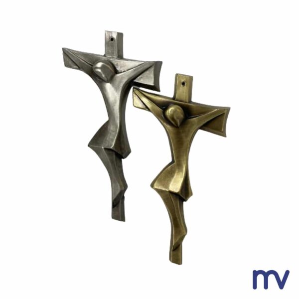 Morivita -Croix en laiton | Croix abstraite avec le Christ | Nickel aussi disponible en jaune bronzé