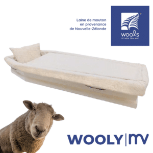 Ce Capiton de Cercueil est fabriqué à partir de laine de mouton et entièrement biodégradable.